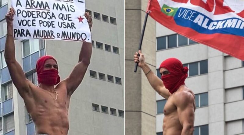 “Gostosão da Paulista”: manifestante sem camisa e com rosto coberto viraliza em ato pró-Lula